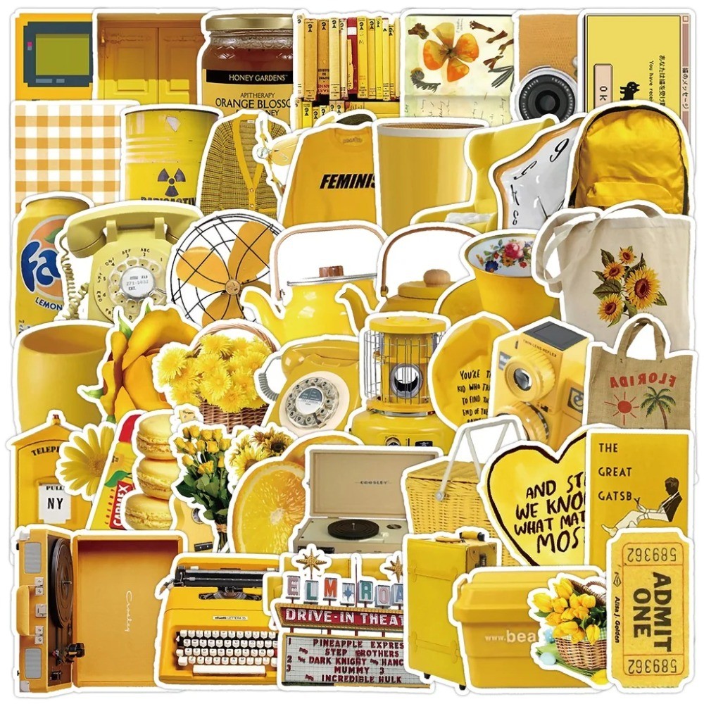 Yellow Laptop Accessories - 50 autocollants esthétiques jaunes vintage -
